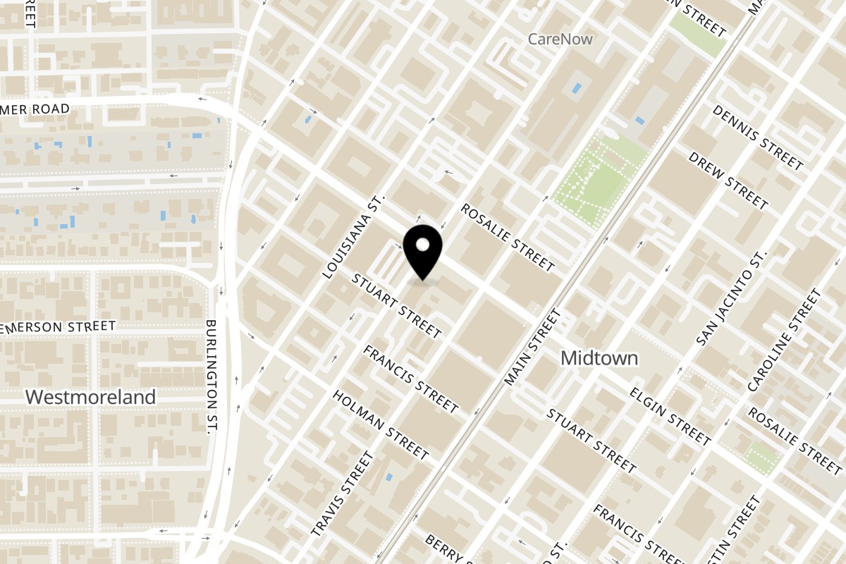 Map showing the location of Un Caffè on 3217 Milam St in Houston